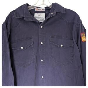 Just In Trend‎ Shirt Mens XL Navy FR Flame Resistant Pearl Snap HRC2 NFPA2112